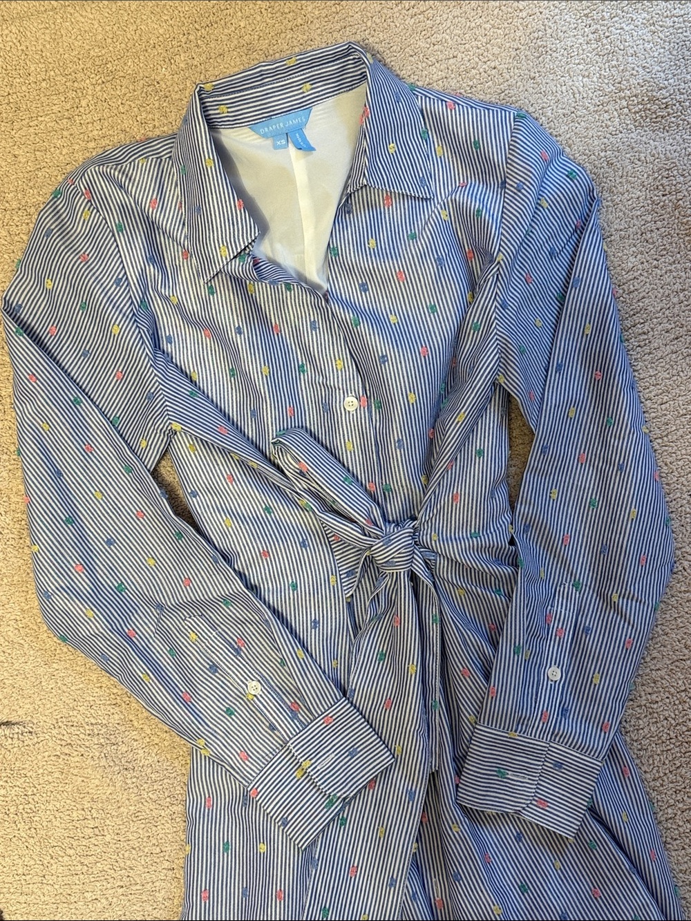 Blue Striped Tie-Waist Draper James Dress With Dots